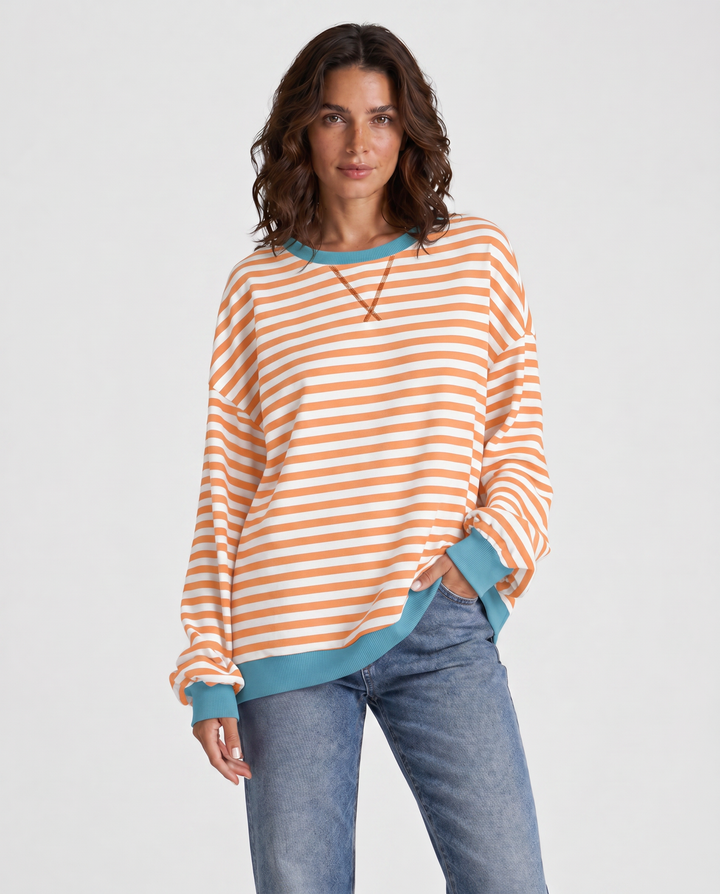 LUKA™|FELPA CASUAL A MANICHE LUNGHE E COLLO ROTONDO A RIGHE