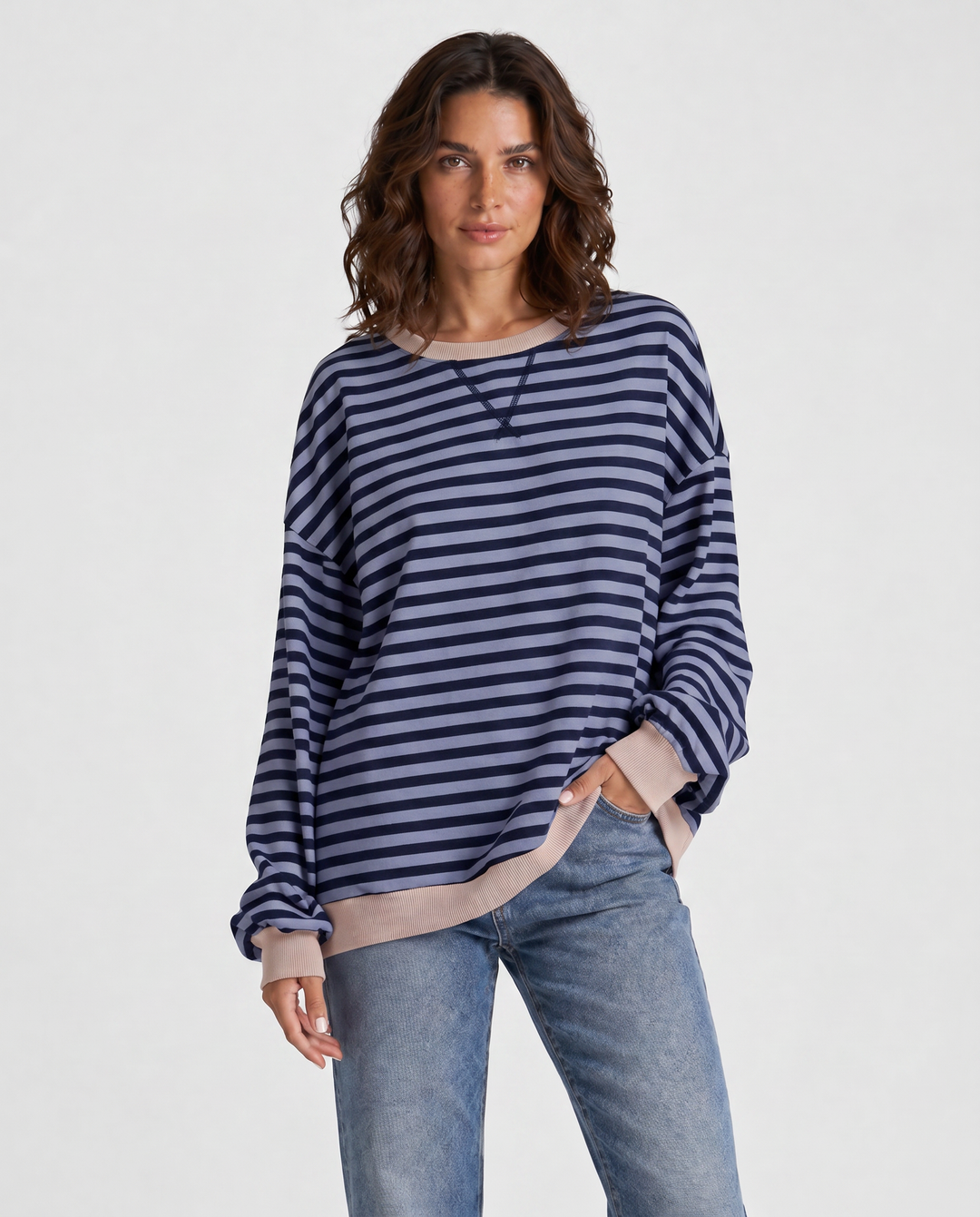LUKA™|FELPA CASUAL A MANICHE LUNGHE E COLLO ROTONDO A RIGHE