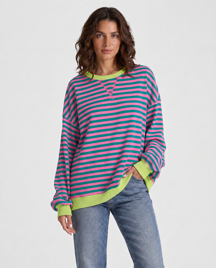 LUKA™|FELPA CASUAL A MANICHE LUNGHE E COLLO ROTONDO A RIGHE