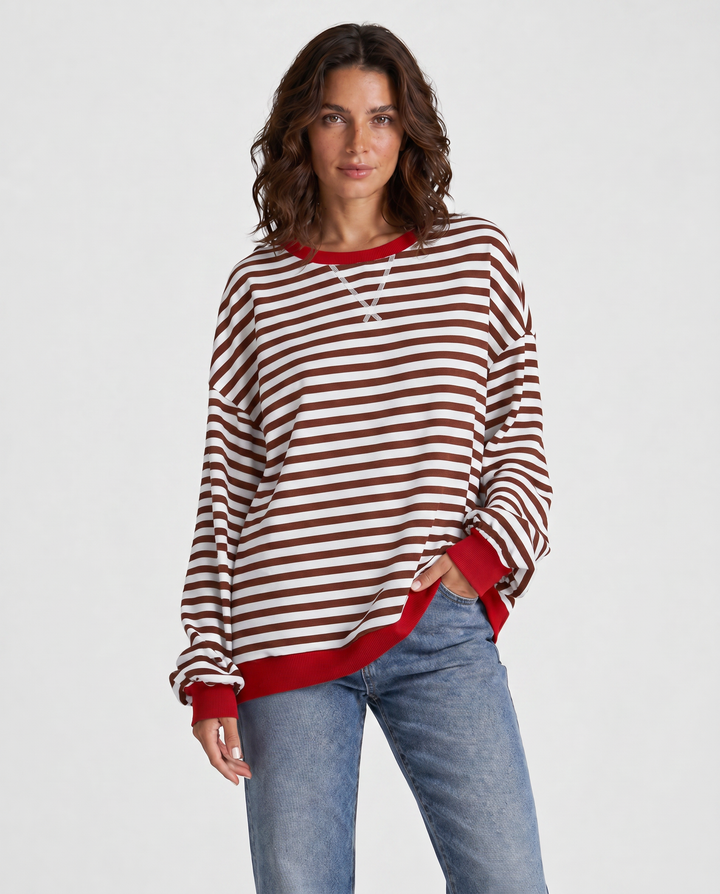 LUKA™|FELPA CASUAL A MANICHE LUNGHE E COLLO ROTONDO A RIGHE