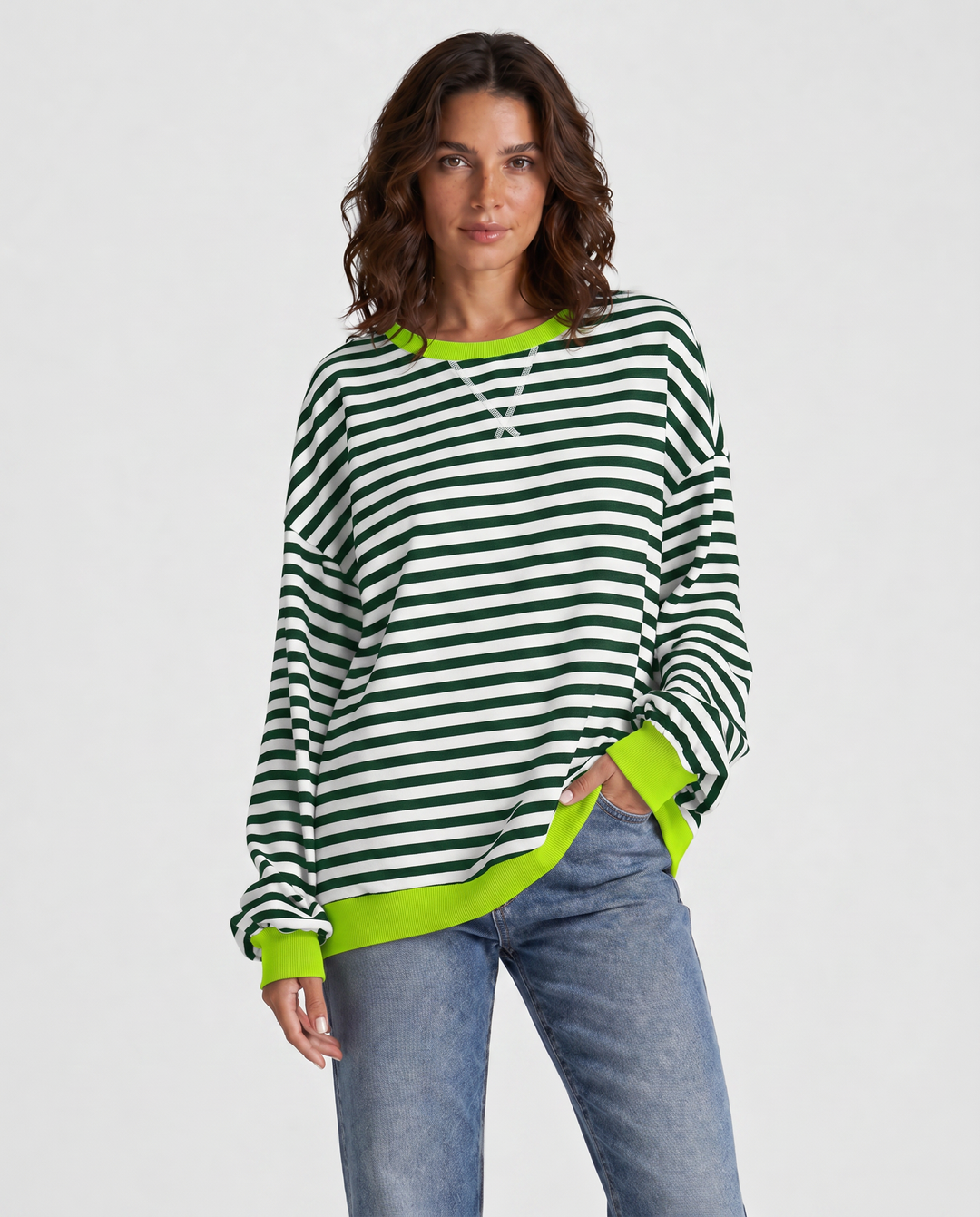LUKA™|FELPA CASUAL A MANICHE LUNGHE E COLLO ROTONDO A RIGHE