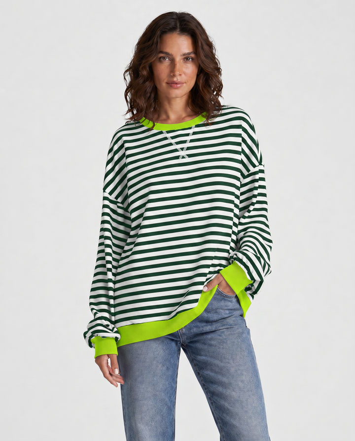 LUKA™|FELPA CASUAL A MANICHE LUNGHE E COLLO ROTONDO A RIGHE