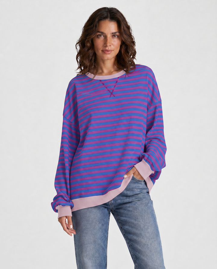 LUKA™|FELPA CASUAL A MANICHE LUNGHE E COLLO ROTONDO A RIGHE