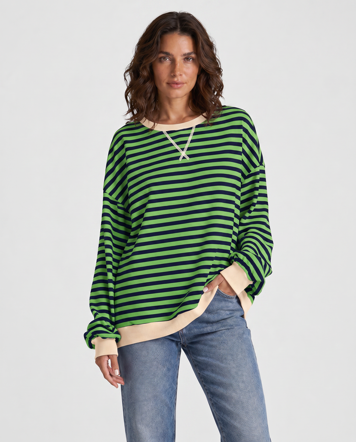 LUKA™|FELPA CASUAL A MANICHE LUNGHE E COLLO ROTONDO A RIGHE