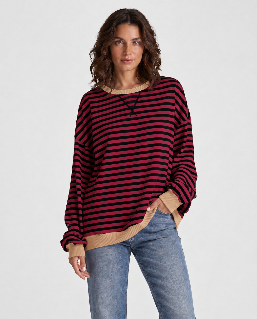 LUKA™|FELPA CASUAL A MANICHE LUNGHE E COLLO ROTONDO A RIGHE