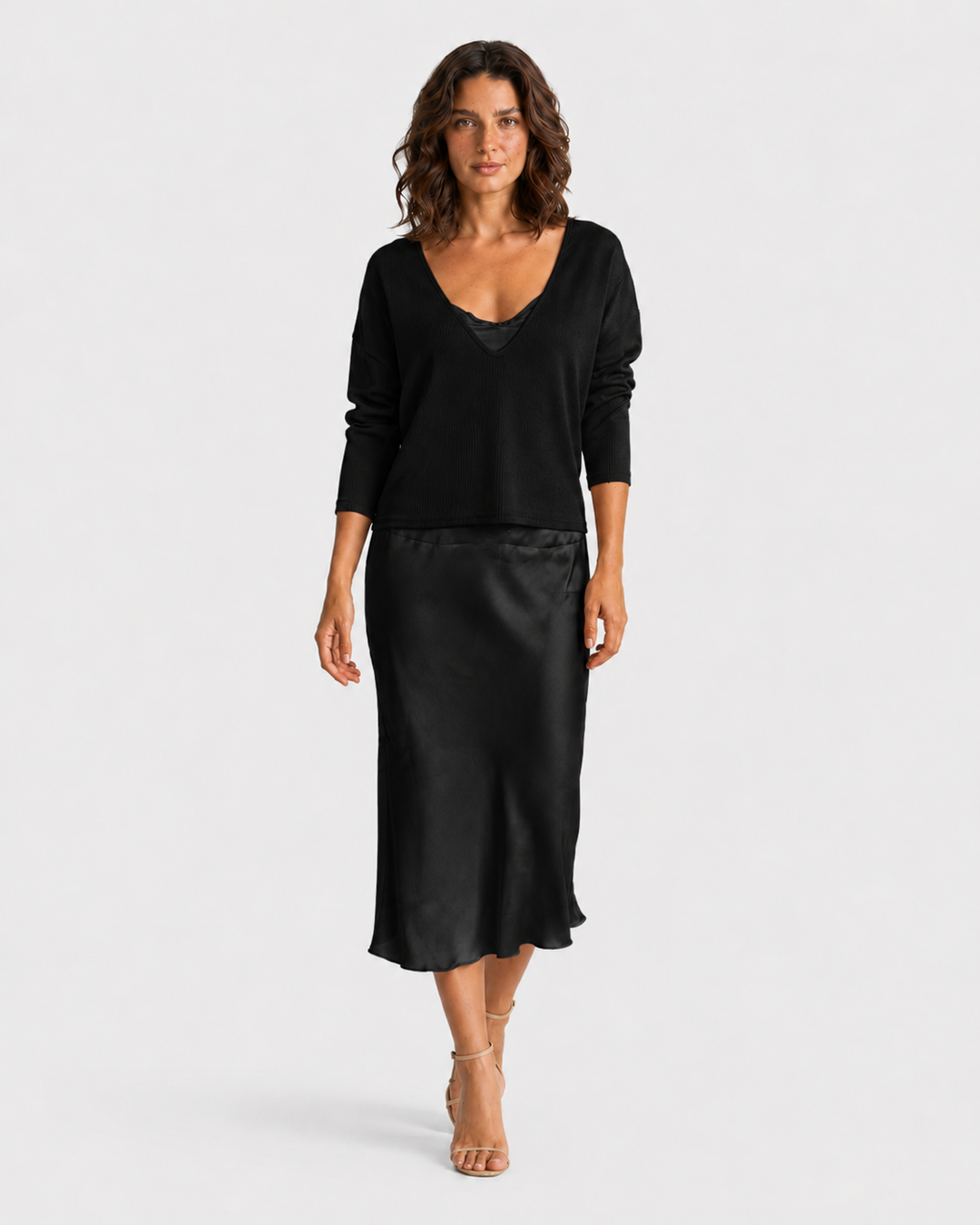ELENA™|ABITO MIDI SATINATO ELEGANTE