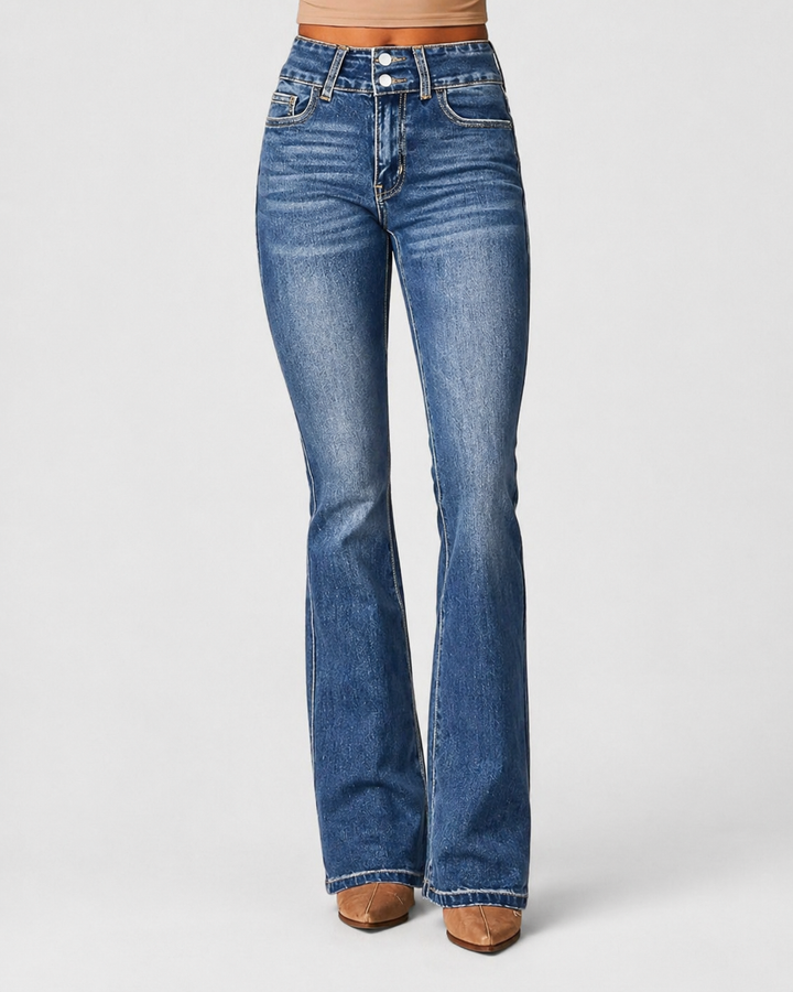 MARYLÈNE™|JEANS A VITA ALTA A GAMBA LARGA ALLA MODA