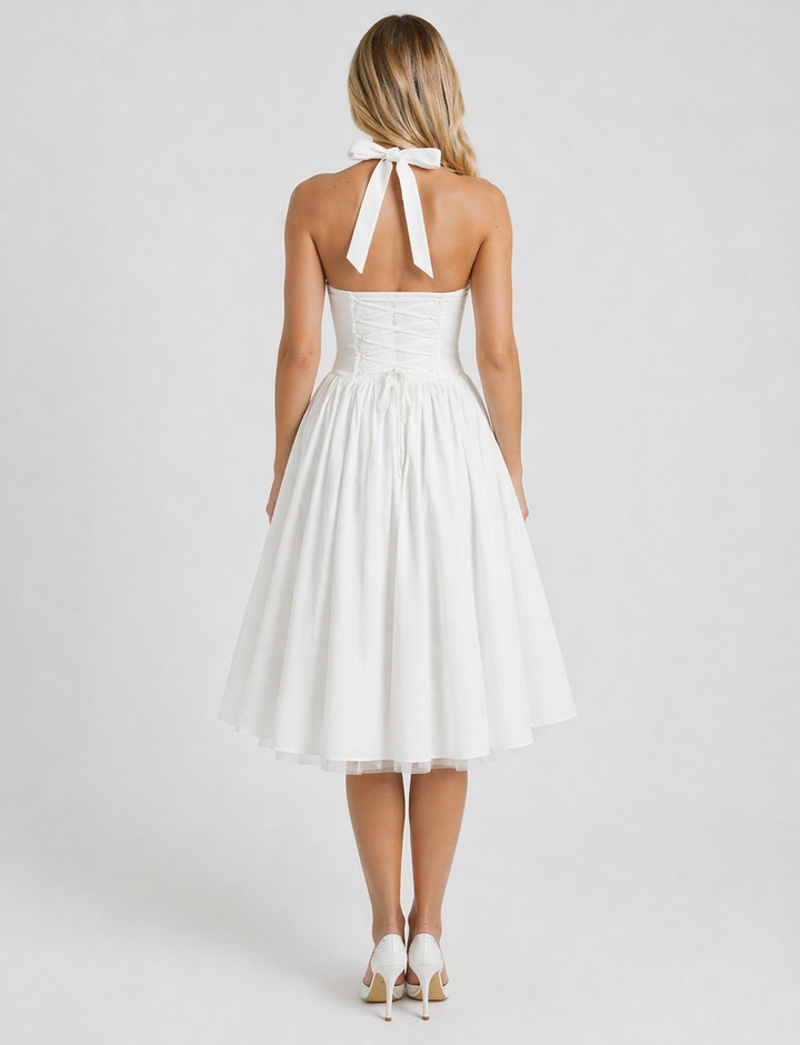 CHIARA™|VESTITO HALTER MIDI CON GONNA VAPOROSA