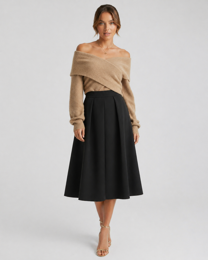 GIORGIA™|SET ELEGANTE CON MAGLIA INCROCIATA OFF-SHOULDER E GONNA MIDI