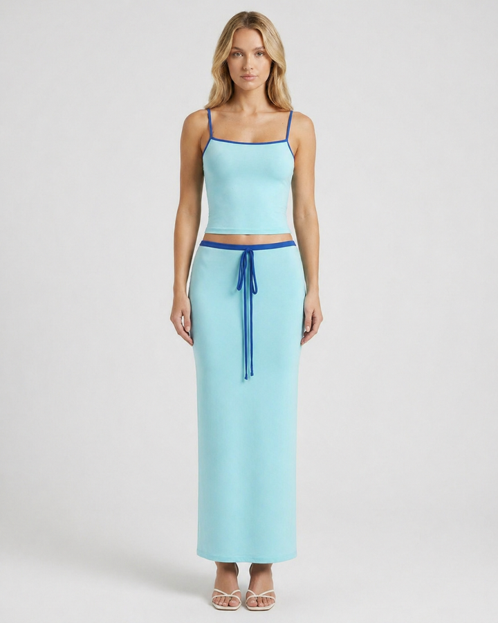 GIULIA™|SET MINIMAL CON TOP A SPALLINE E GONNA LUNGA ADERENTE