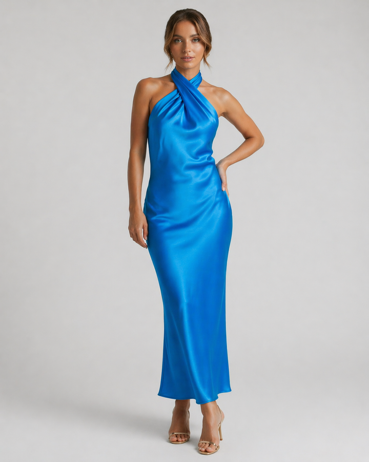 ISOTTA™|VESTITO LUNGO SATIN HALTER