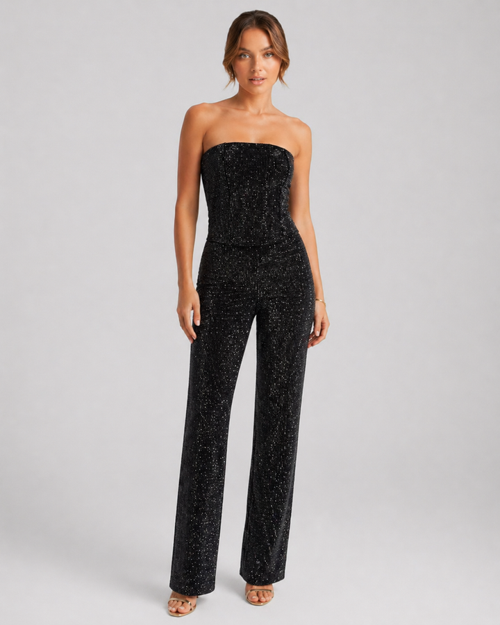 AURORA™|TUTA ELEGANTE STRAPLESS CON PANTALONI AMPI