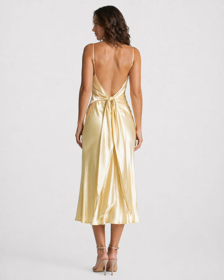 LIVIA™|VESTITO MIDI SATINATO CON SPALLINE SOTTILI