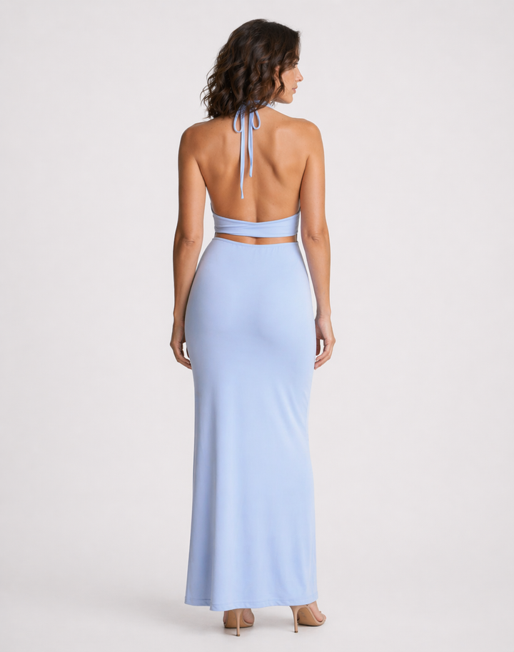 ELEONORA™|VESTITO LUNGO HALTER CON DRAPPEGGIO