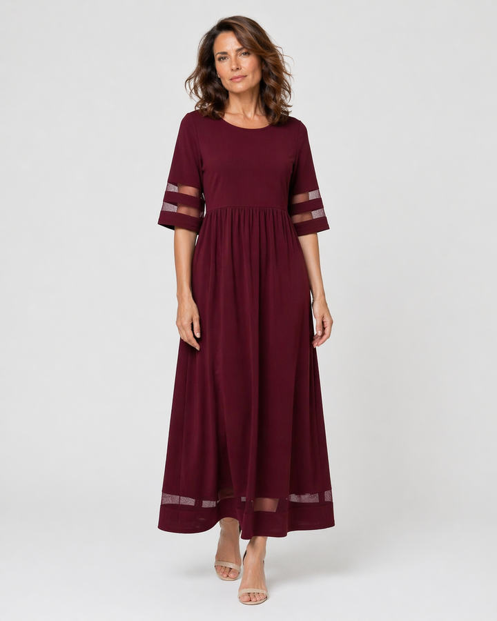 GRAZIELLA™|VESTITO MIDI FLUIDO CON DETTAGLI TRASPARENTI