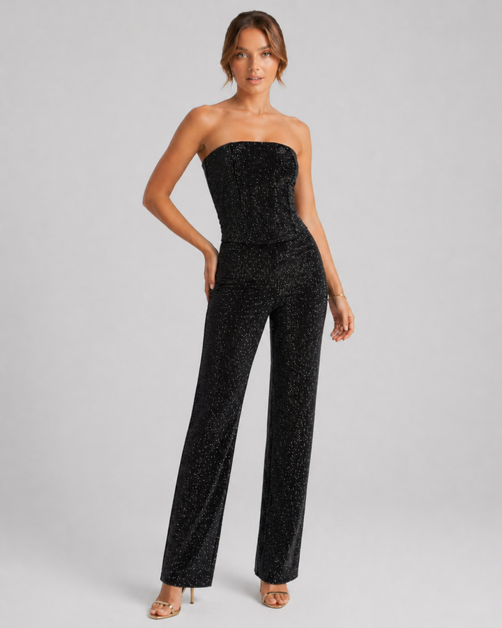 AURORA™|TUTA ELEGANTE STRAPLESS CON PANTALONI AMPI