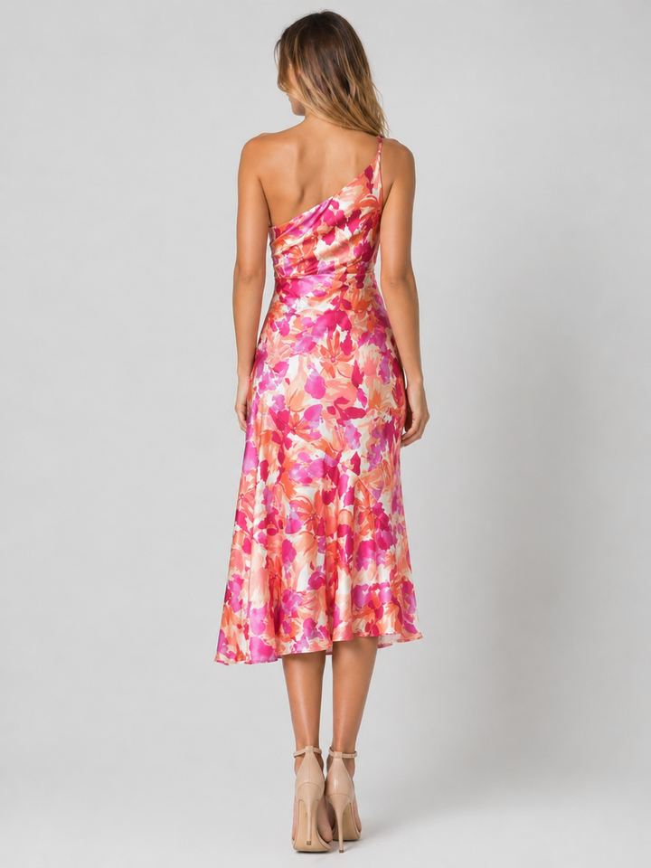GINEVRA™|VESTITO MIDI MONOSPALLA FLOREALE