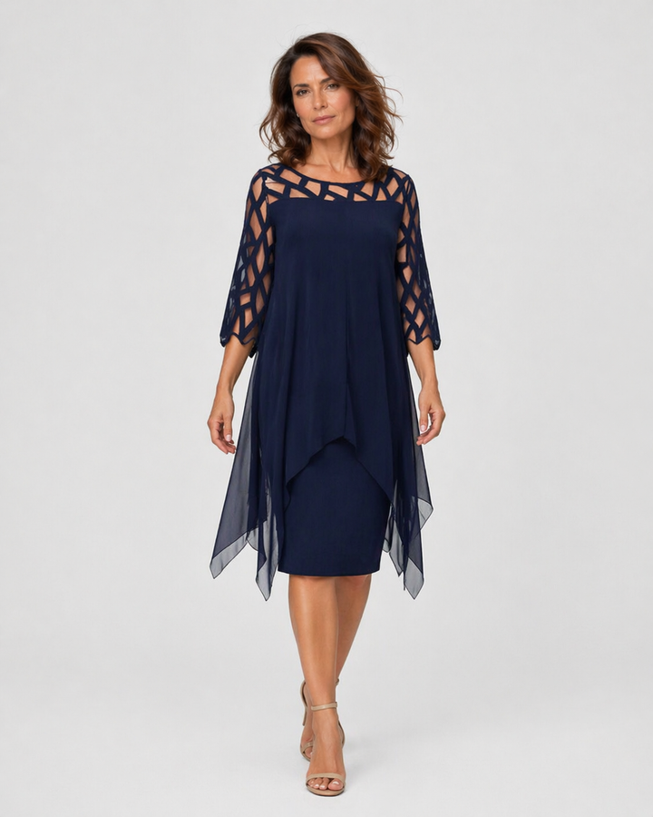 MARTINA™|VESTITO MIDI ELEGANTE CON MANICHE IN RETE E STRATI LEGGERI