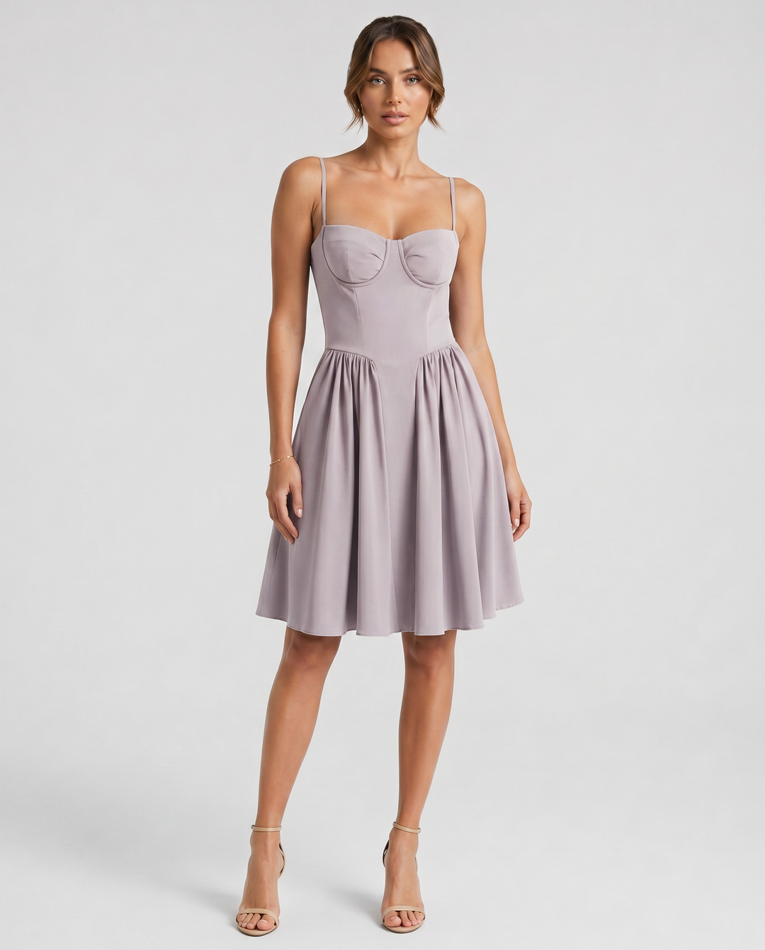 VITTORIA™|VESTITO MIDI CON CORPETTO STRUTTURATO E GONNA AMPIA
