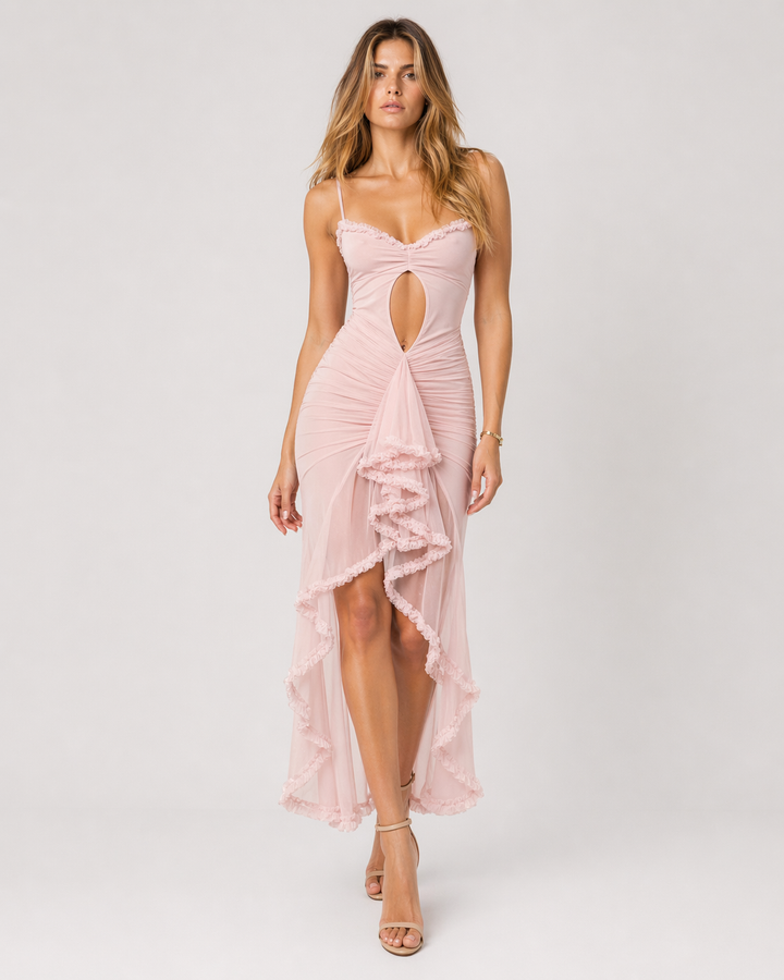 DALILA™|VESTITO MIDI DRAPPEGGIATO CON VOLANT