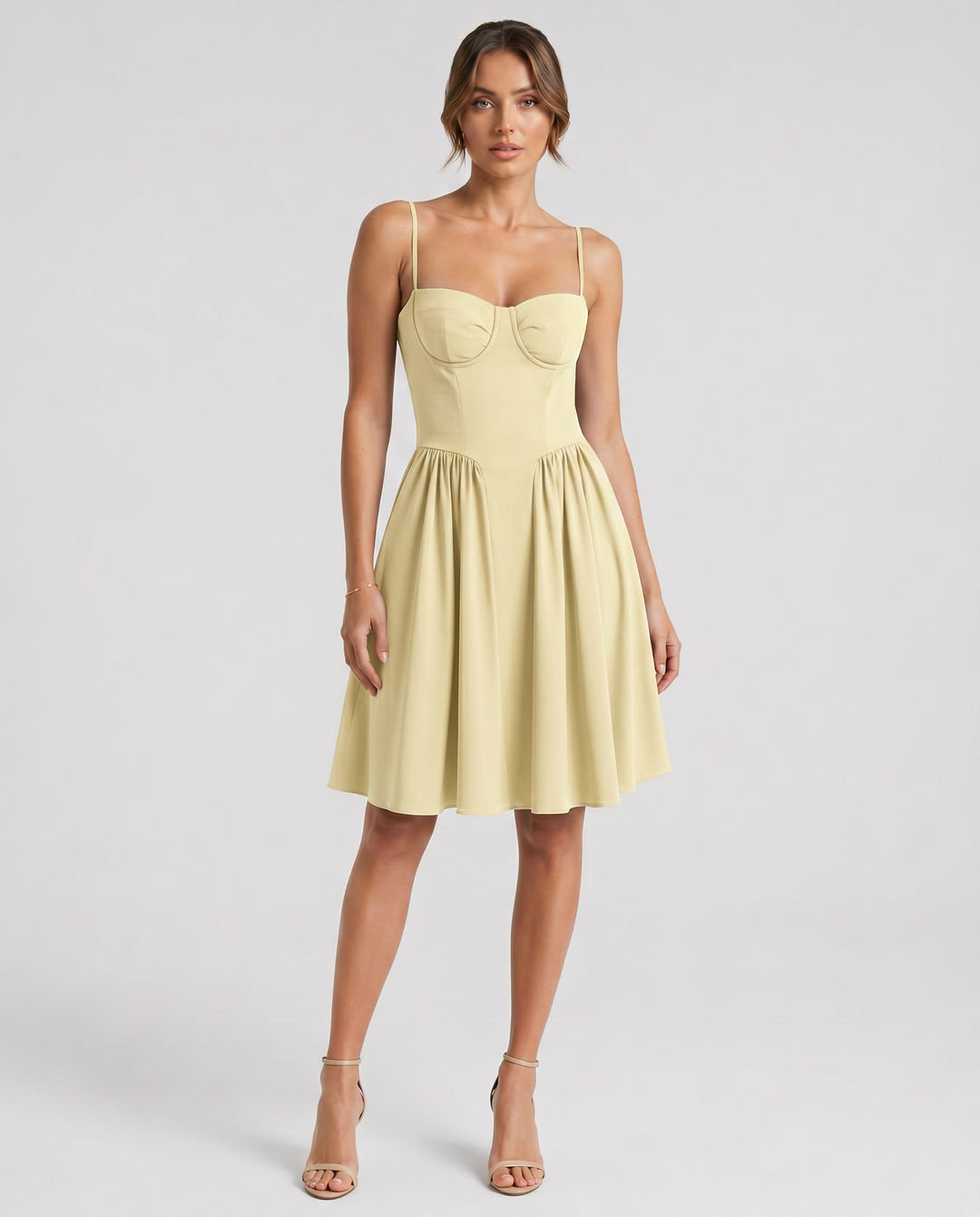 VITTORIA™|VESTITO MIDI CON CORPETTO STRUTTURATO E GONNA AMPIA