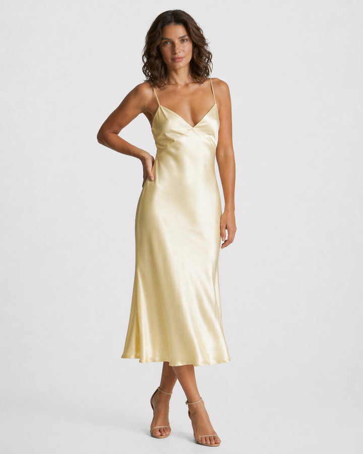 LIVIA™|VESTITO MIDI SATINATO CON SPALLINE SOTTILI
