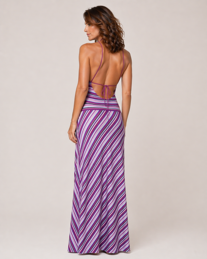 DALILA™|VESTITO LUNGO A RIGHE HALTER