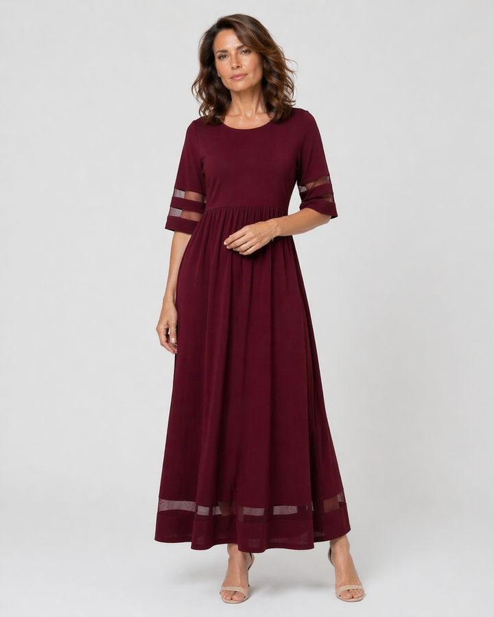 GRAZIELLA™|VESTITO MIDI FLUIDO CON DETTAGLI TRASPARENTI