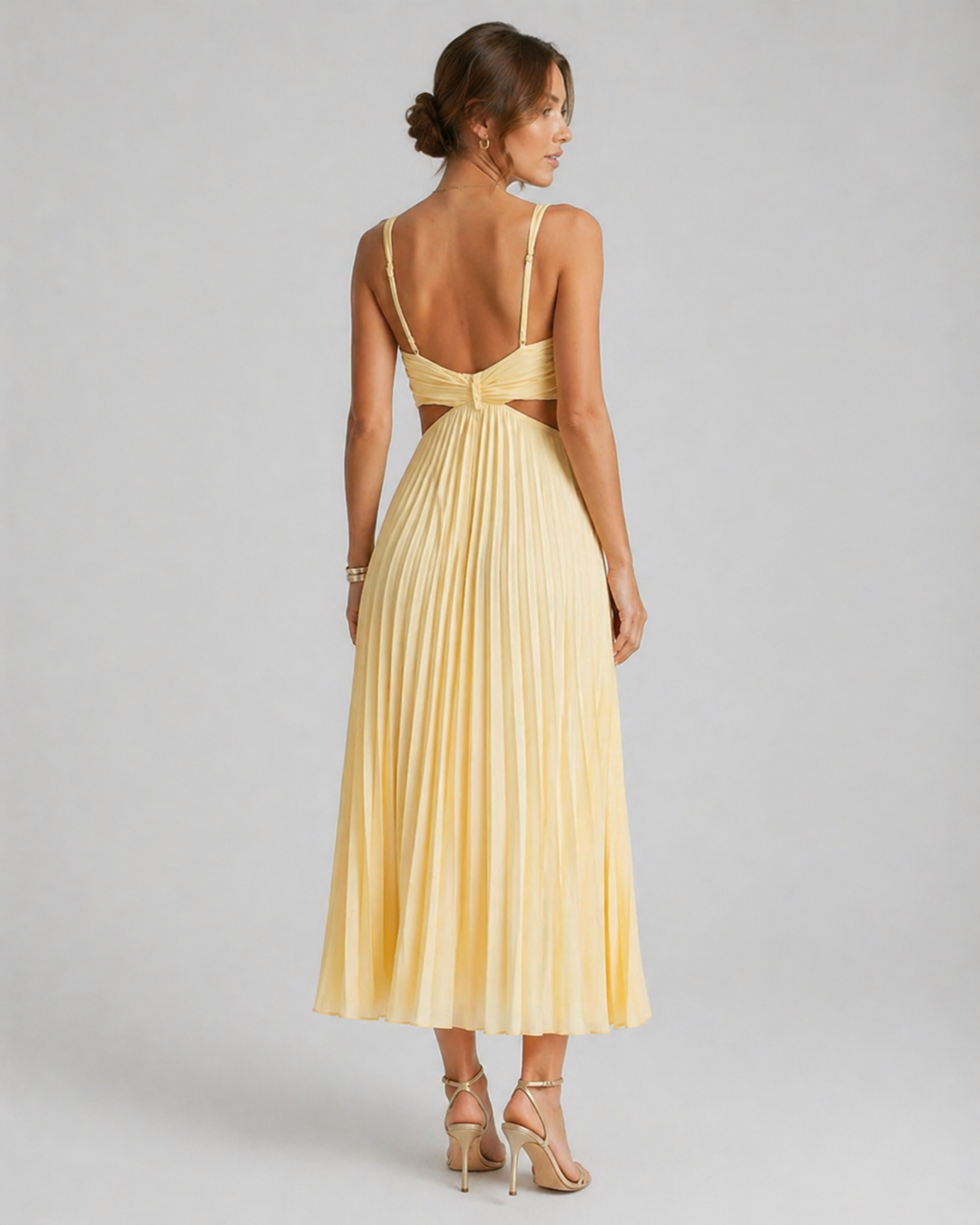 FIAMMETTA™|VESTITO MIDI PLISSETTATO CON SCOLLO PROFONDO