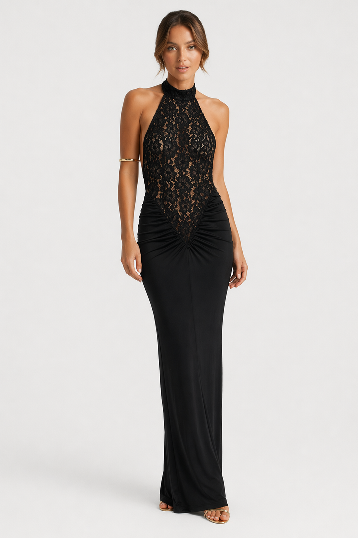 OTTAVIA™|VESTITO LUNGO IN PIZZO HALTER