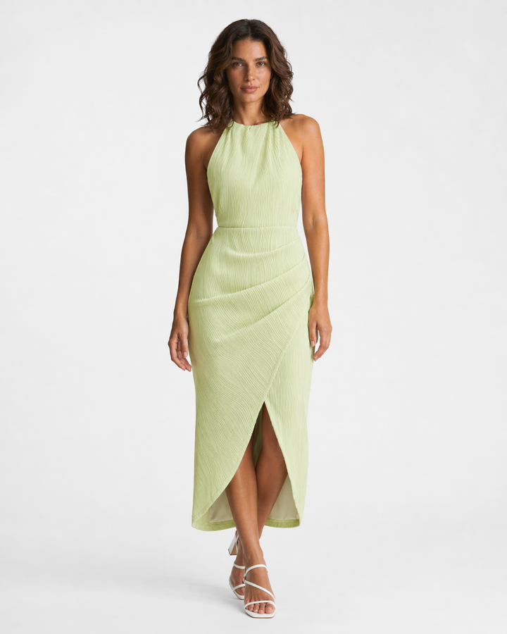 VITTORIA™|VESTITO MIDI PLISSETTATO CON COLLO HALTER