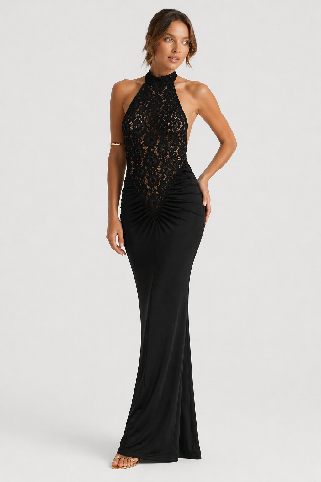 OTTAVIA™|VESTITO LUNGO IN PIZZO HALTER