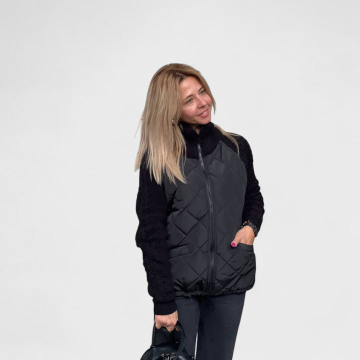 NORA™|GIACCA IN MAGLIA PATCHWORK DA DONNA