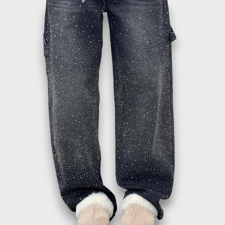 NOLENE™|JEANS CON FINITURA SCINTILLANTE E CARATTERE URBANO