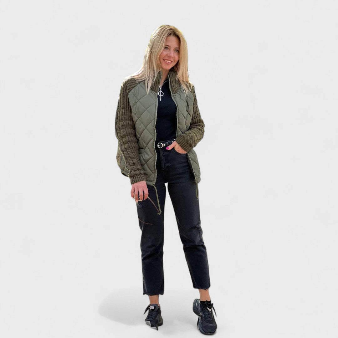 NORA™|GIACCA IN MAGLIA PATCHWORK DA DONNA