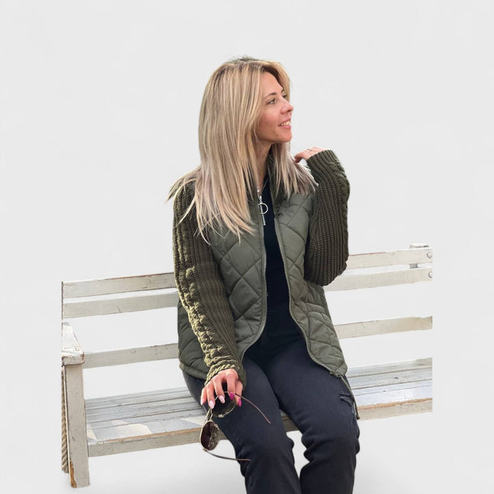 NORA™|GIACCA IN MAGLIA PATCHWORK DA DONNA