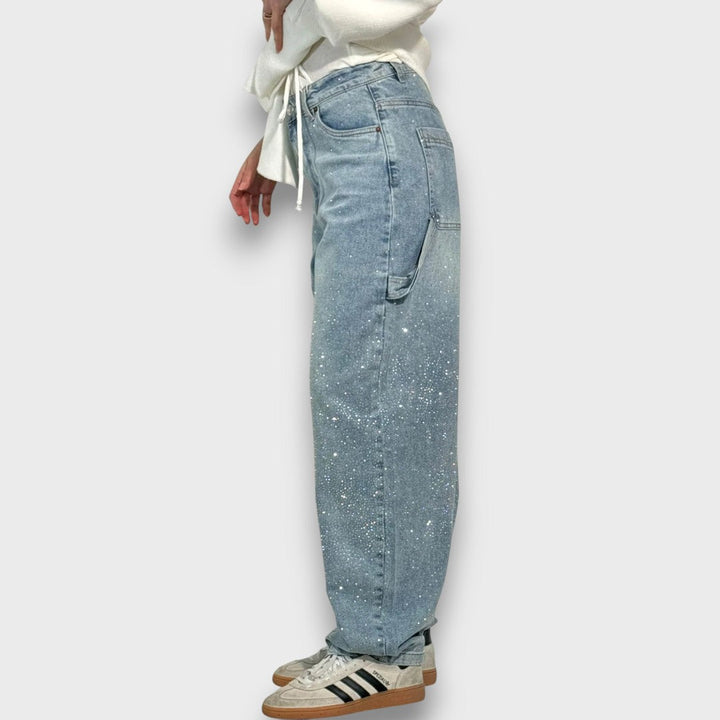 NOLENE™|JEANS CON FINITURA SCINTILLANTE E CARATTERE URBANO