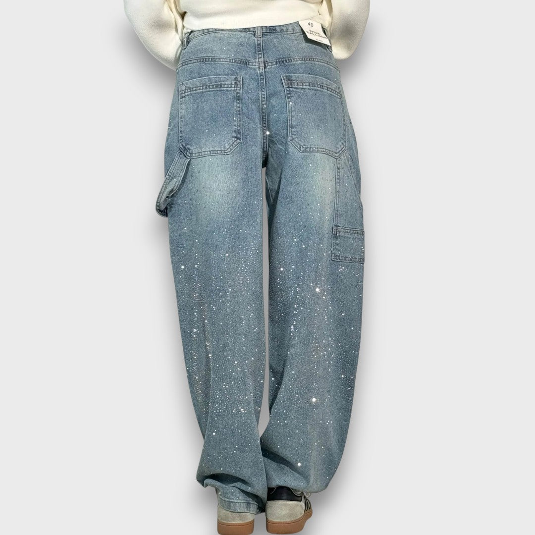 NOLENE™|JEANS CON FINITURA SCINTILLANTE E CARATTERE URBANO