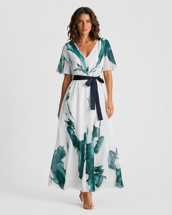 BIANCA™|VESTITO MIDI FLOREALE CON CINTURA ANNODATA