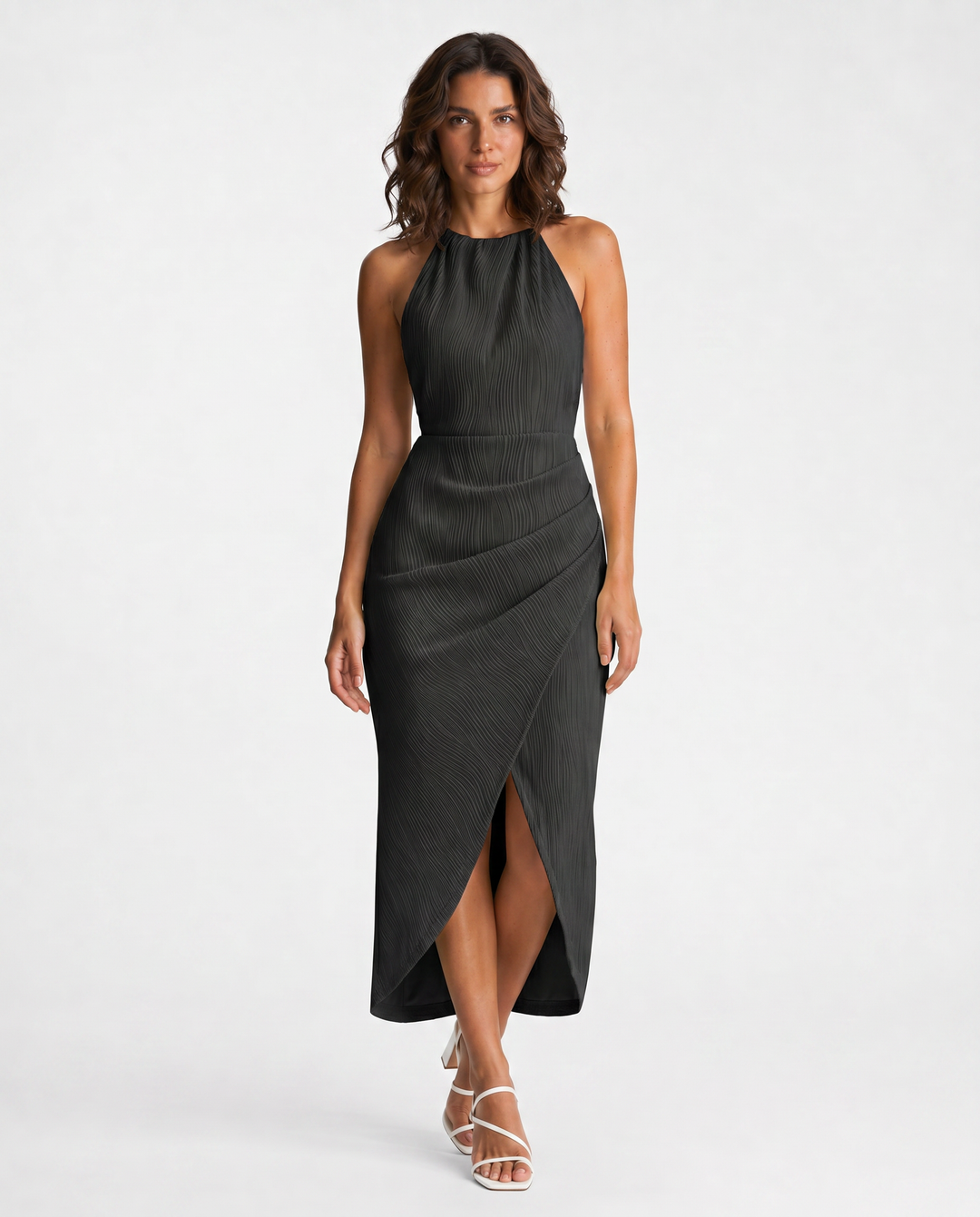 VITTORIA™|VESTITO MIDI PLISSETTATO CON COLLO HALTER