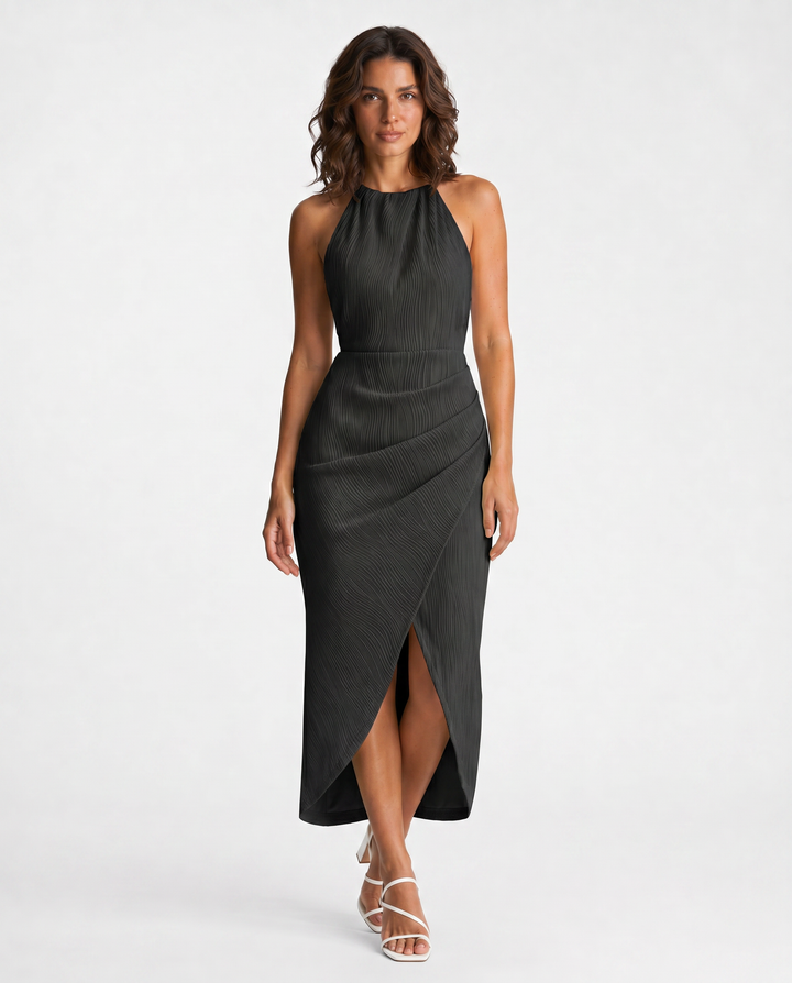 VITTORIA™|VESTITO MIDI PLISSETTATO CON COLLO HALTER