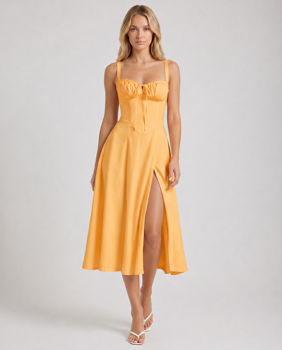 ALESSIA™|VESTITO MIDI CON CORSETTO E SPACCO LATERALE