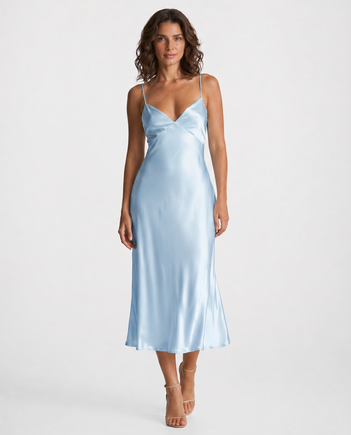 LIVIA™|VESTITO MIDI SATINATO CON SPALLINE SOTTILI