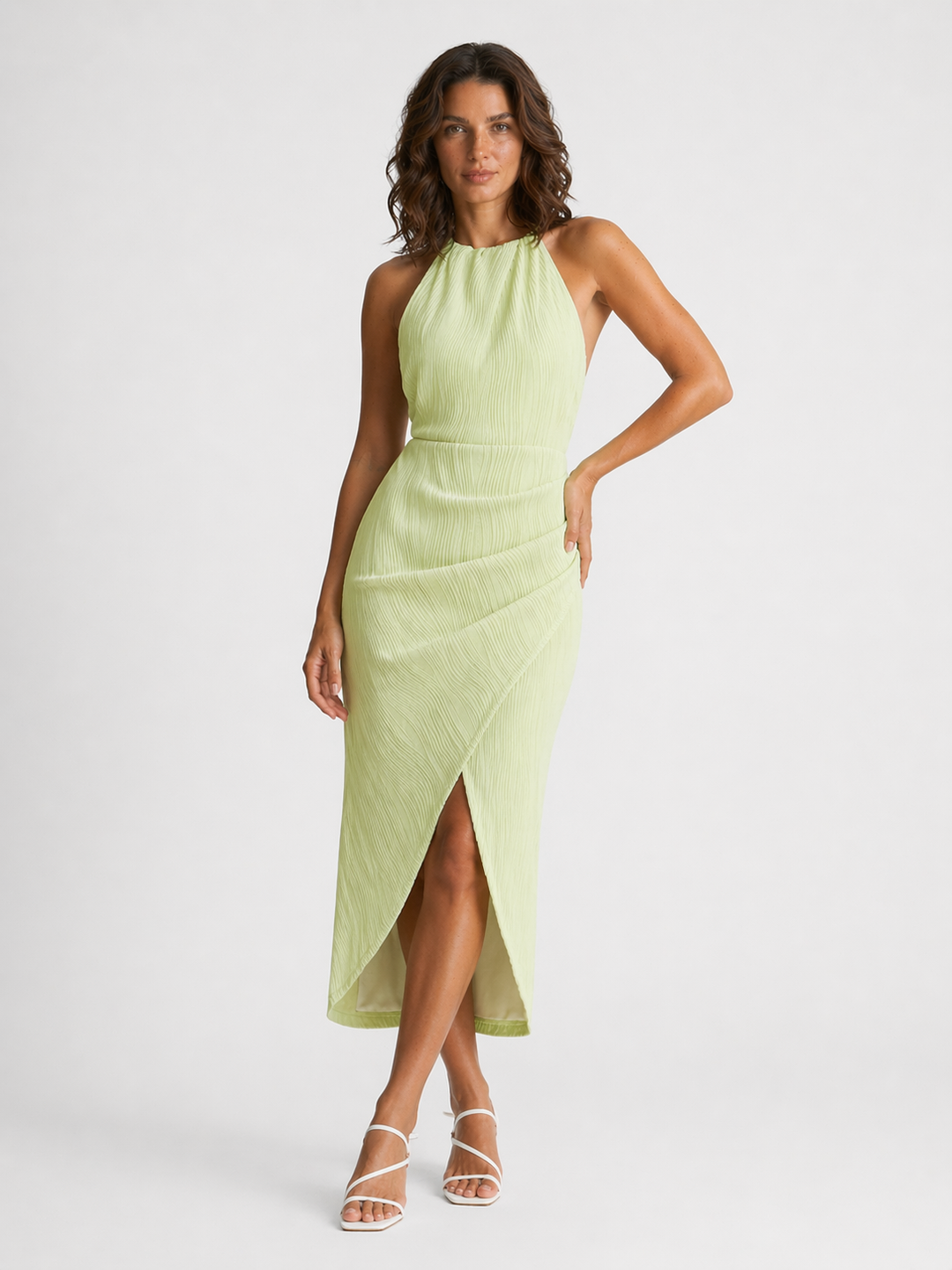 VITTORIA™|VESTITO MIDI PLISSETTATO CON COLLO HALTER