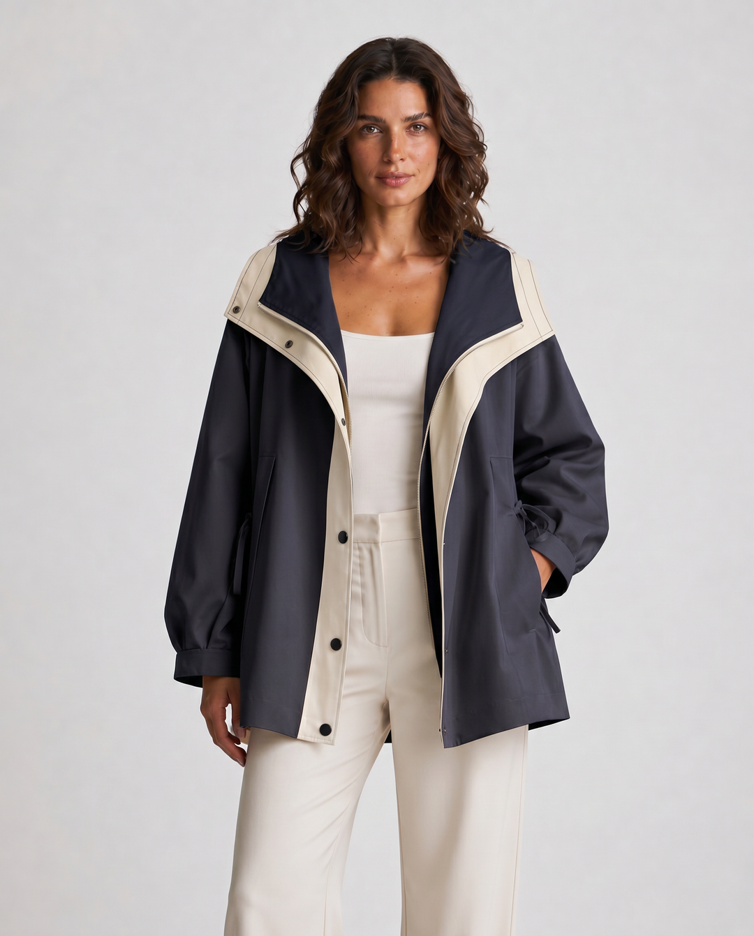 FIORE™|GIACCA IMPERMEABILE BICOLORE ELEGANTE