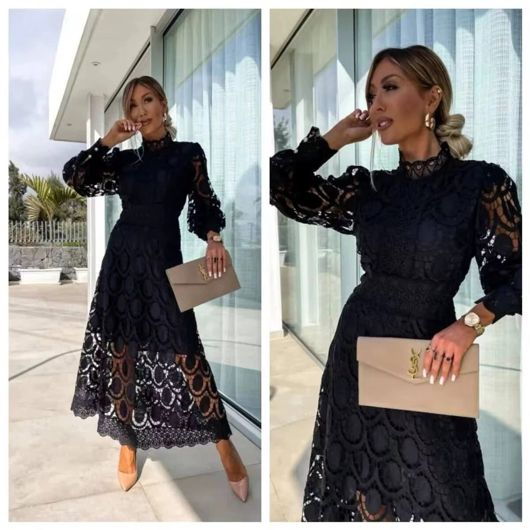 Pink Lace Summer Party Maxi Dress