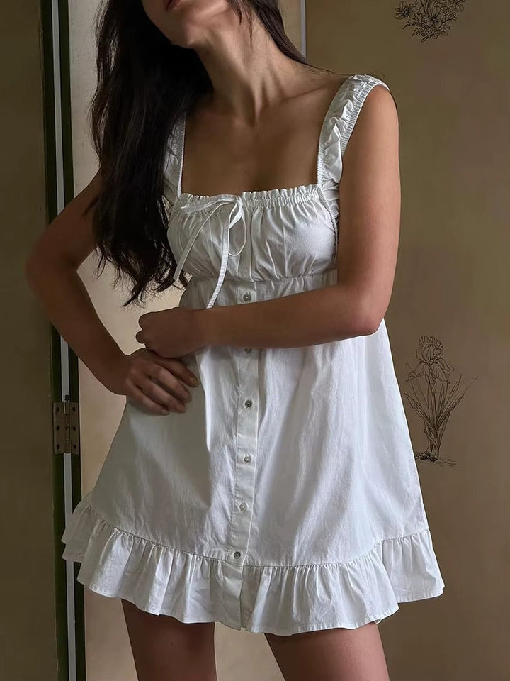 LIVIA™|VESTITO MINI IN COTONE CON DETTAGLI ARRICCIATI