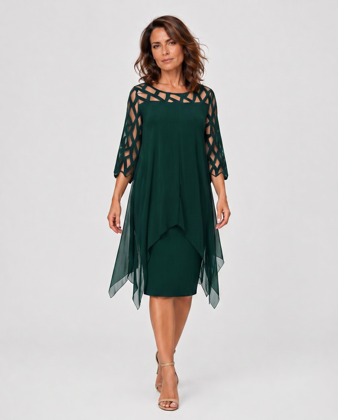 MARTINA™|VESTITO MIDI ELEGANTE CON MANICHE IN RETE E STRATI LEGGERI