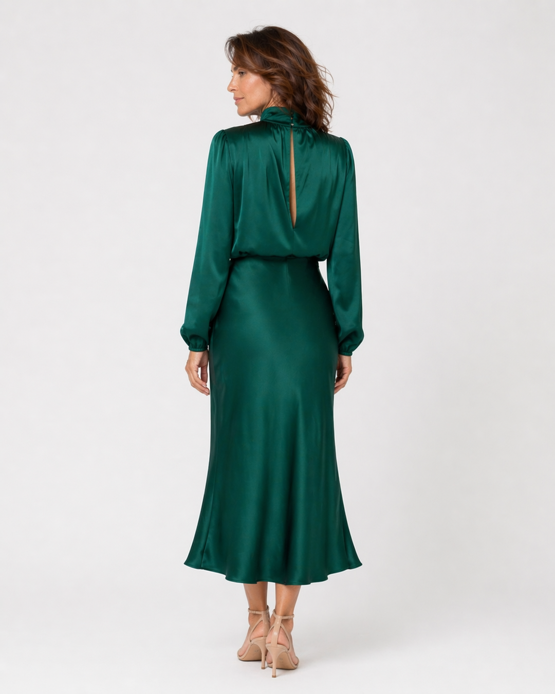 FIAMMETTA™|VESTITO MIDI SATINATO CON COLLO DRAPPEGGIATO