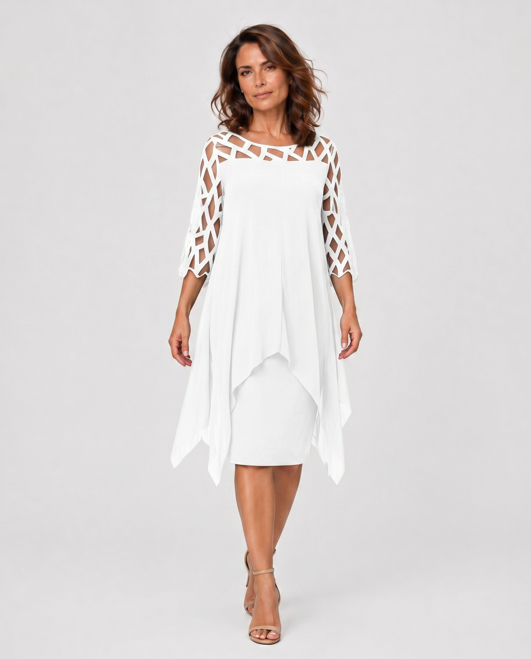 MARTINA™|VESTITO MIDI ELEGANTE CON MANICHE IN RETE E STRATI LEGGERI